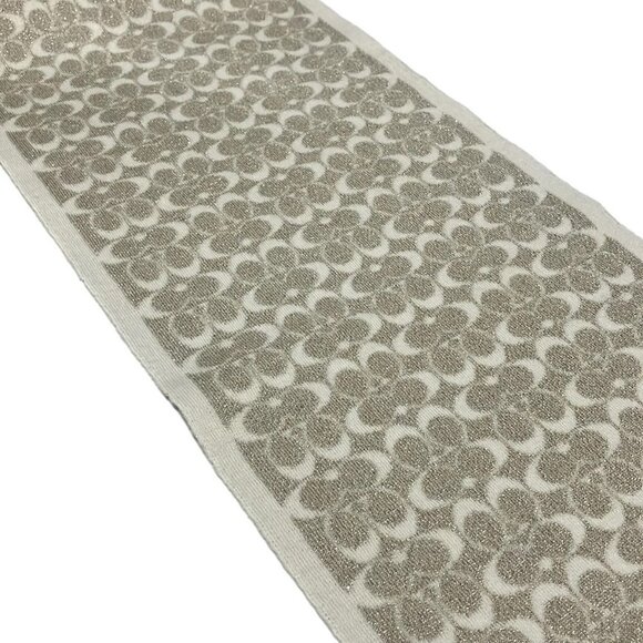 Auth COACH - Beige Gold Wool Nylon Mettalic Scarf - Picture 5 of 6